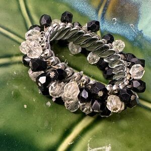 Vintage Japan Black & Clear Faceted Glass Beads ChaCha Bracelet